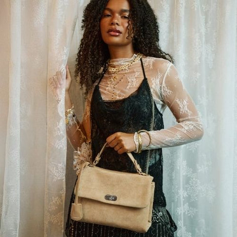 Sac 2 en 1 en suède beige Le Freya - Lambert
