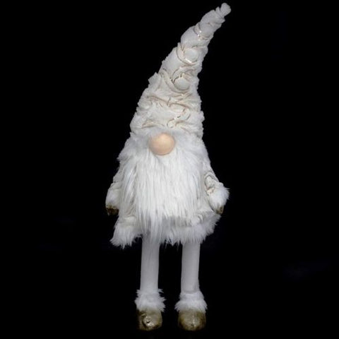 Gnome décoratif debout blanc et or