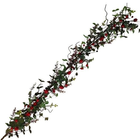 Guirlande de mini-feuilles vertes avec baies rouges