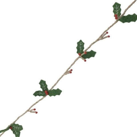 Guirlande de houx en feutre avec baies rouges