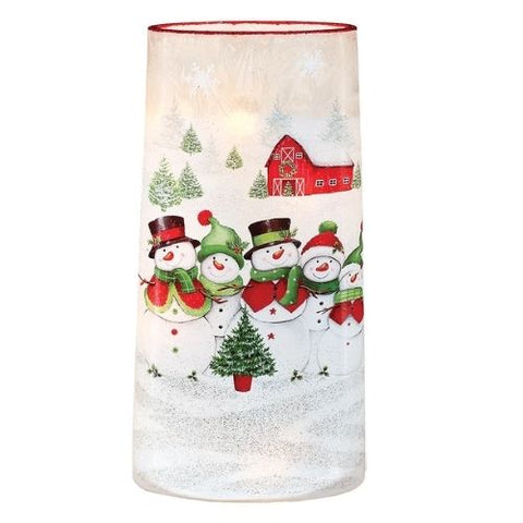 Lanterne décorative avec famille de bonhommes de neige