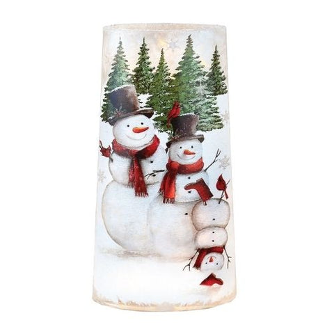 Lanterne décorative avec famille de bonhommes de neige