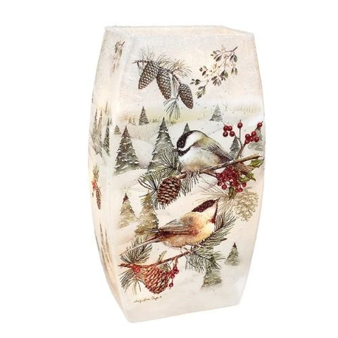 Lanterne décorative avec oiseaux et paysage hivernal