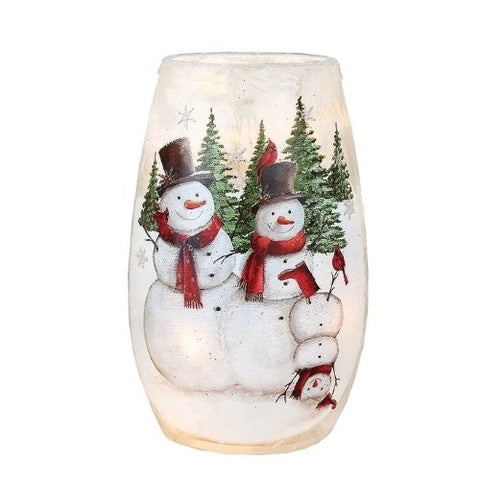 Lanterne décorative avec famille de bonshommes de neige