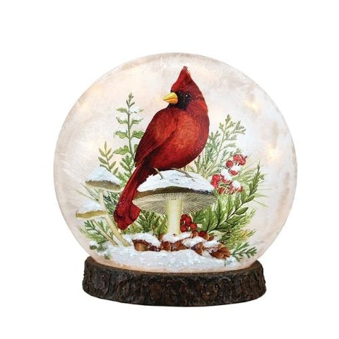 Lanterne ronde avec cardinal et champignons