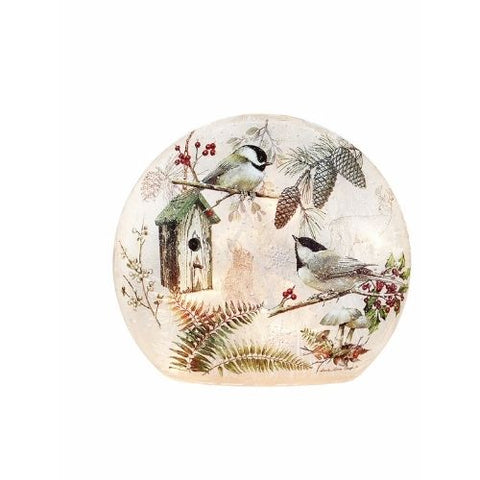Vase illuminé cabane à oiseaux et mésanges