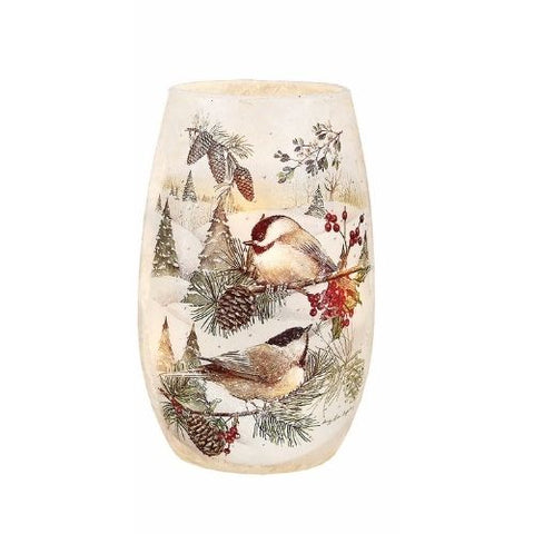 Vase illuminé oiseaux d’hiver