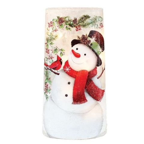Lanterne décorative avec bonhomme de neige et cardinal
