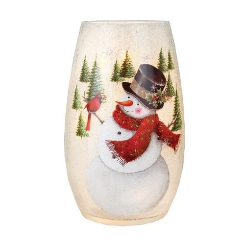 Lanterne décorative avec bonhomme de neige et cardinal
