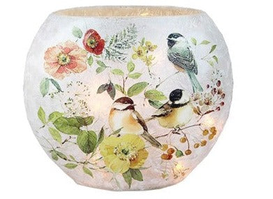 Vase illuminé avec motifs de 3 oiseaux et fleurs