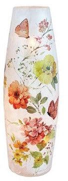Vase illuminé avec motifs de fleurs et feuillage