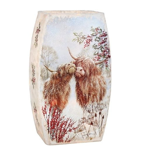 Lanterne décorative avec deux vaches Highland