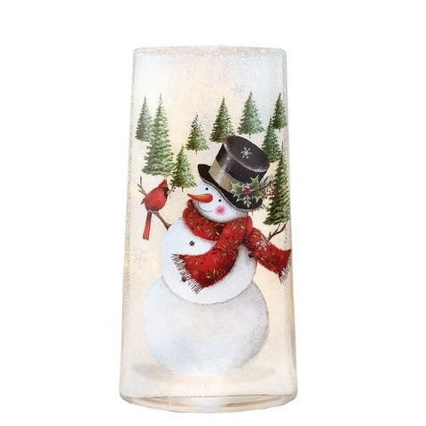 Lanterne décorative avec bonhomme de neige et cardinal