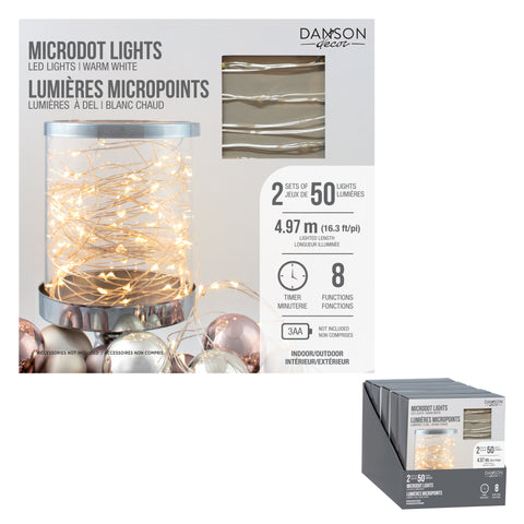 Jeu de 2 guirlandes micropoints DEL blanc chaud