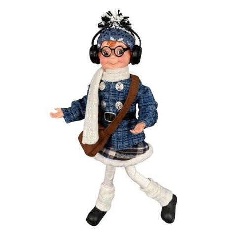 Lutin articulée en tartan bleu avec casque audio