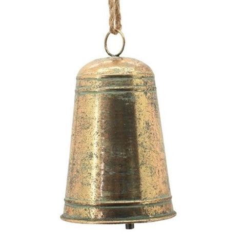 Cloche de vache décorative en métal au fini or antique
