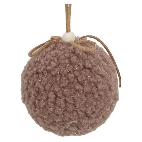 Ornement boule en laine taupe avec nœud naturel