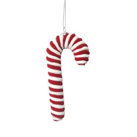 Ornement canne à bonbons en tissu rouge et blanc