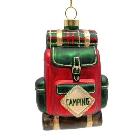 Ornement sac à dos de camping en verre