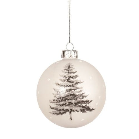 Boule de Noël en verre blanc mat avec sapin noir