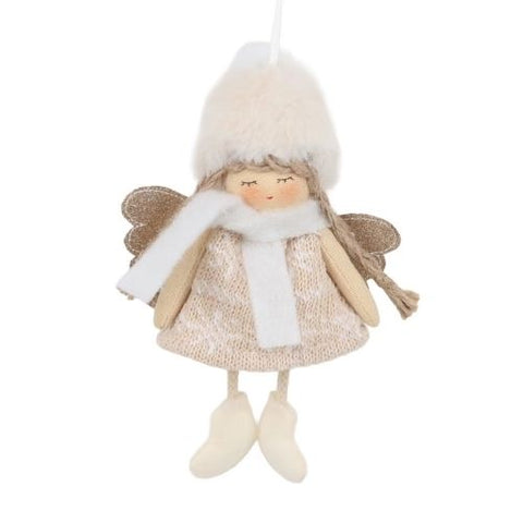 Ornement poupée ange en tissu rose pâle avec chapeau beige