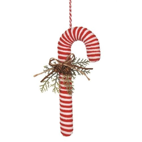 Ornement canne de Noël rouge et blanche en chenille
