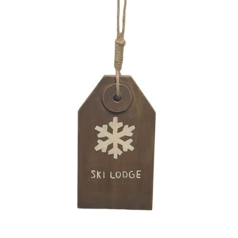Ornement panneau Ski Lodge en bois et jute