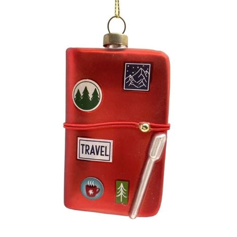 Ornement carnet de voyage en verre rouge