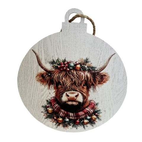 Boule décorative en MDF avec vache Highland festive