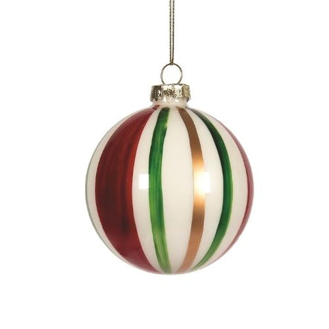 Boule de Noël en verre ivoire nacré avec rayures