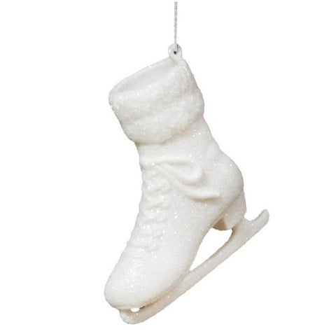 Ornement de patin à glace décoratif blanc à paillettes