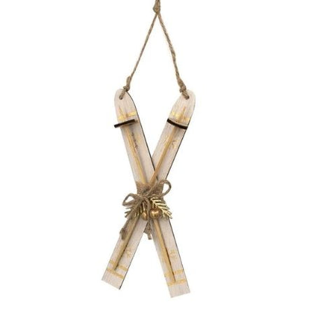 Ornement de skis en bois