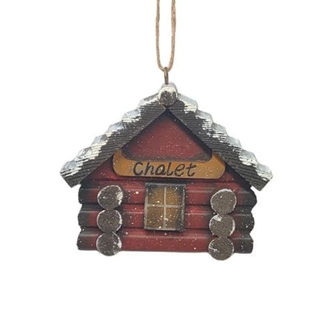 Ornement chalet enneigé rouge