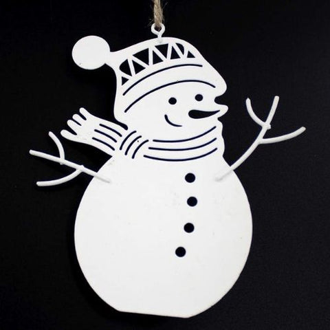Ornement de bonhomme de neige en métal blanc