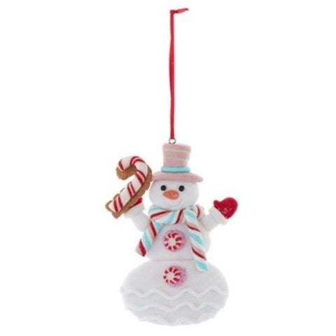 Ornement de bonhomme de neige avec canne en sucre