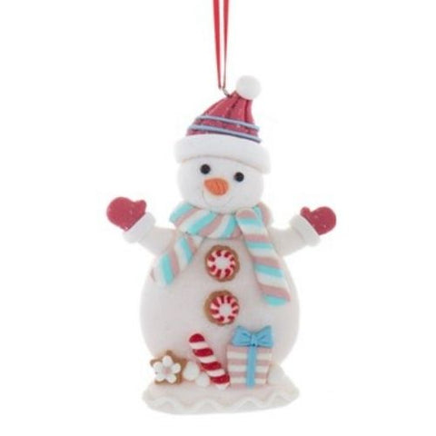 Ornement bonhomme de neige avec foulard bleu