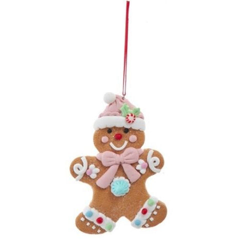 Ornement bonhomme en pain d’épices avec boucle rose