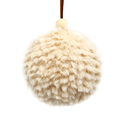 Boule de Noël en fausse fourrure beige
