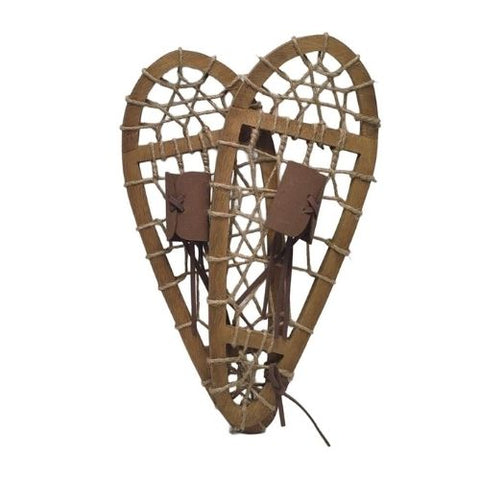 Raquettes à neige décoratives en bois et cuir brun