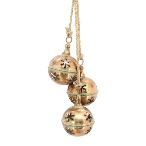 Ornement trio de boules clochettes dorées
