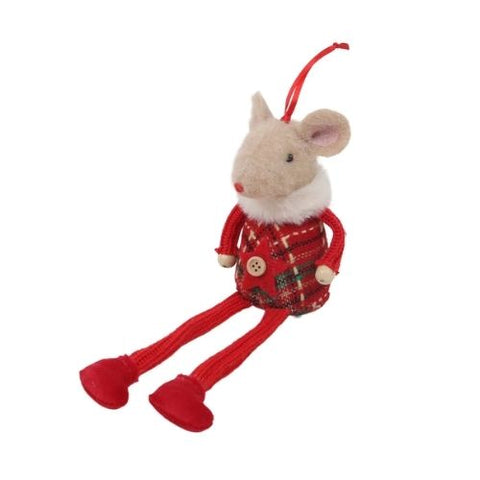 Ornement de souris assise à carreaux rouges avec cintre