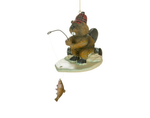 Ornement de castor à la pêche