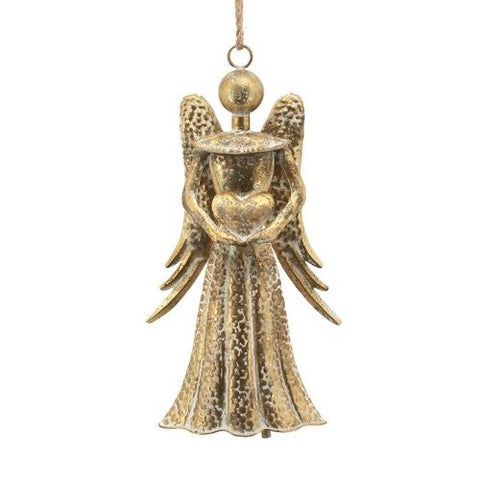 Ange décoratif avec clochette en métal doré antique