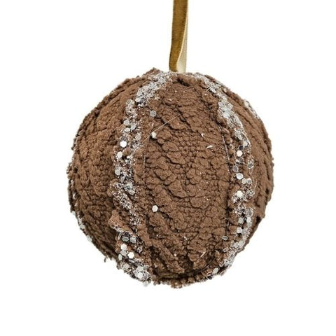 Boule décorative marron effet laine avec paillettes