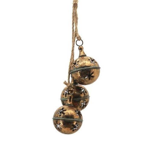 Ensemble de trois clochettes en métal au fini bronze antique