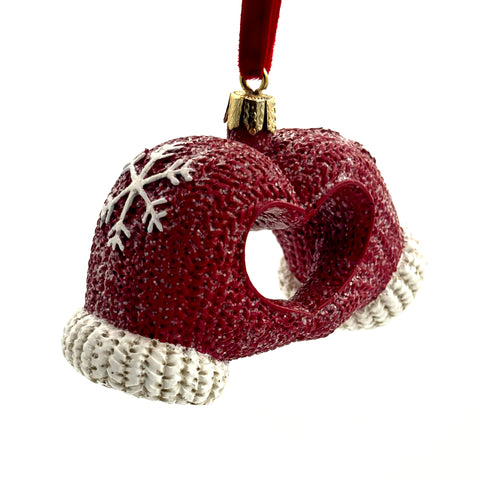 Ornement mitaines rouges en forme de cœur