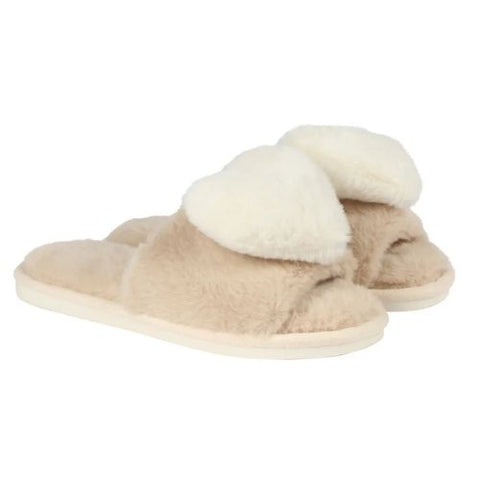 Pantoufle en peluche taupe - Coeur