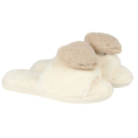 Pantoufles en peluche crème - Cœur