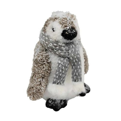 Pingouin décoratif debout avec écharpe grise