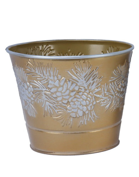 Pot en métal doré avec motifs de cocottes